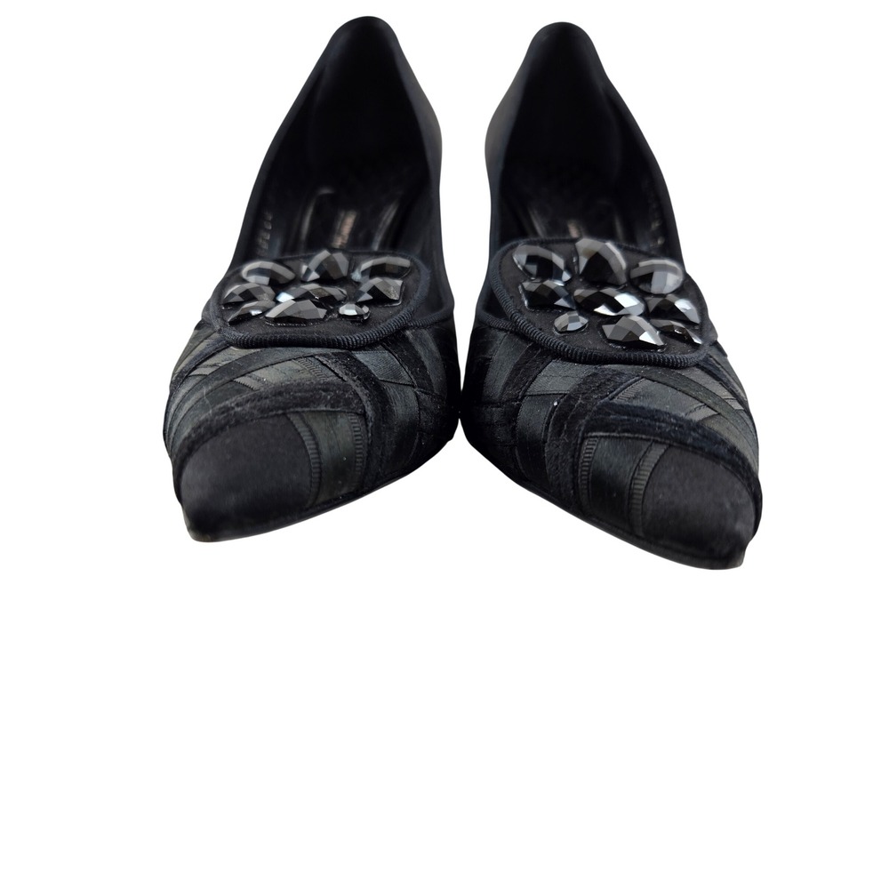 Giorgio Armani Black Satin Velvet Rhinestone Pointed Toe Pumps Heels Italy 36 6 - Picture 5 of 15
